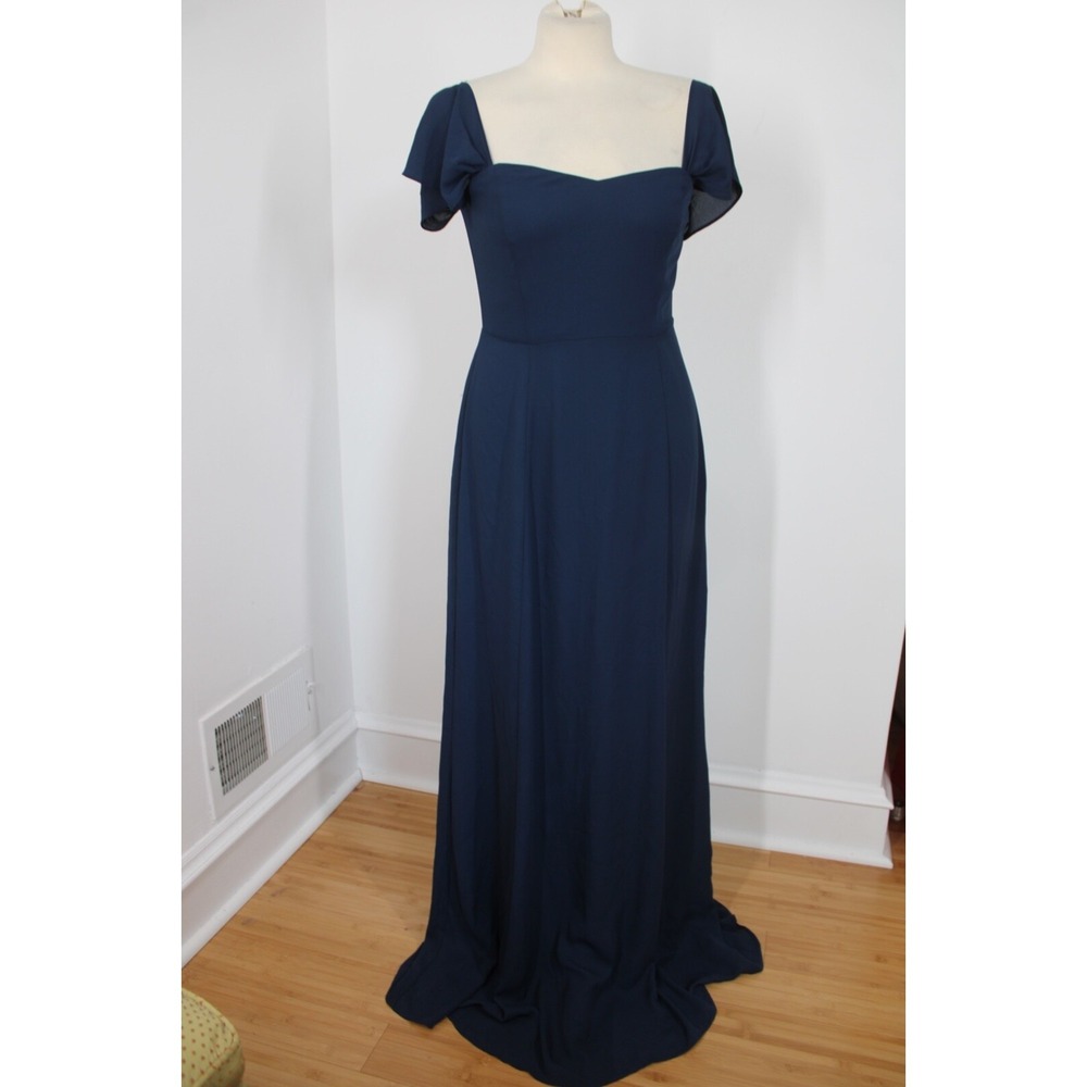 NWT WAYF M Navy Blue Rachel Flutter Sleeve Maxi Dress